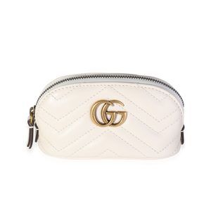 Gucci White Matelass√© Leather Marmont Key Pouch